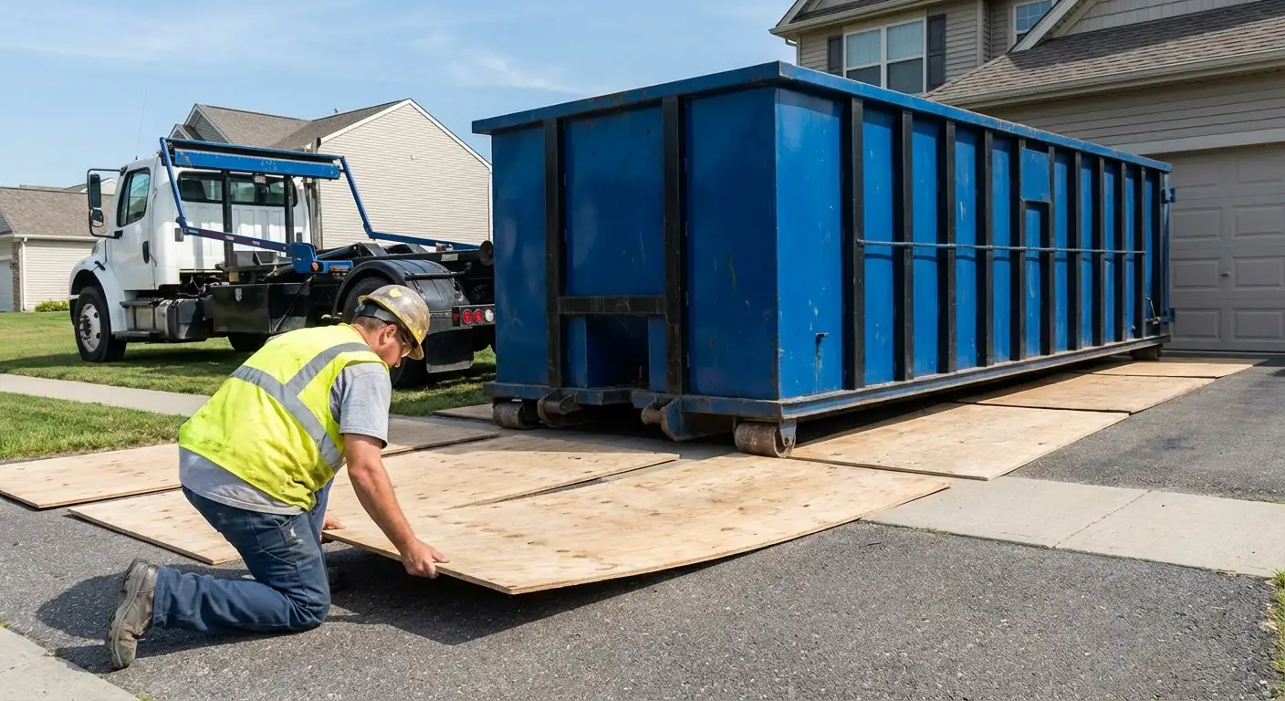 Driveway protection and delivery preparation for dumpster rental in Pensacola, FL