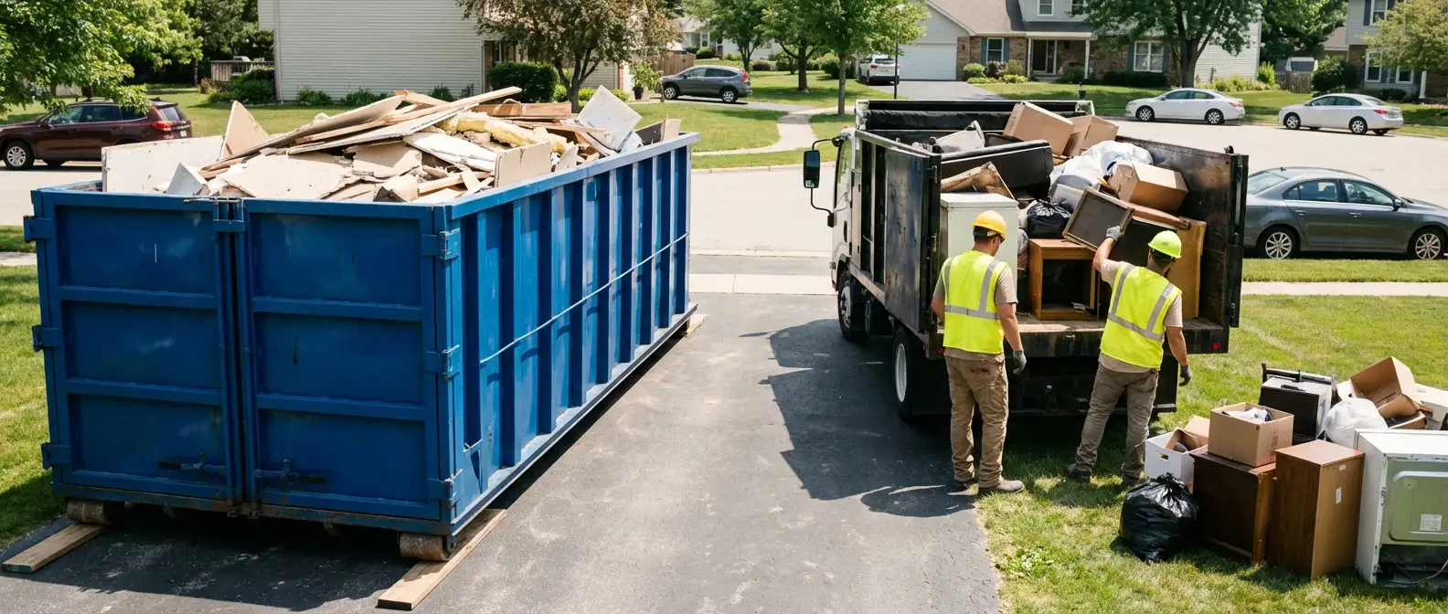 Dumpster rental versus junk removal service comparison showing capacity differences in Pensacola, FL